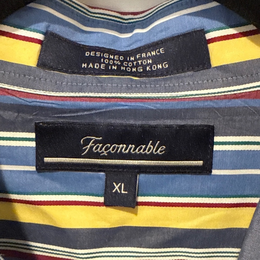 Facconable Men's XL Striped Button Down 100% Cotton Shirt - Picture 3 of 5
